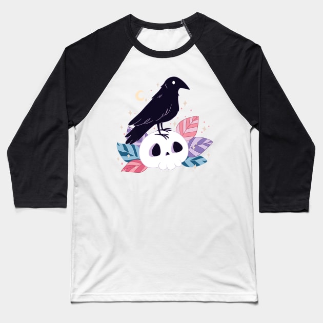 Crow on a skull Baseball T-Shirt by YaraGold